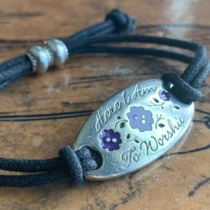 Worship Bracelet Adjustable Etched Script Flowers On Cord